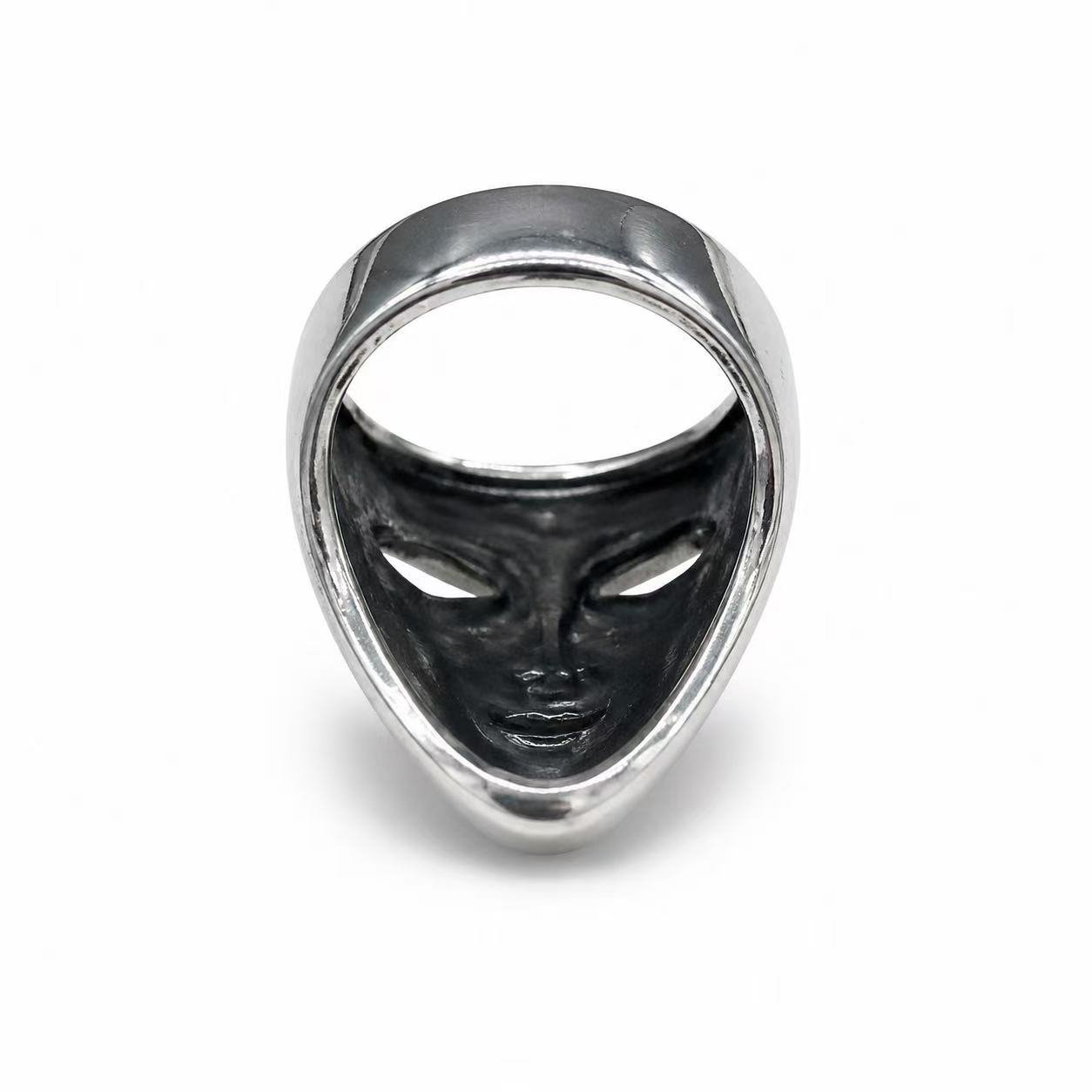 Jester Mask Stainless Steel Ring Wholesale - front mask detail