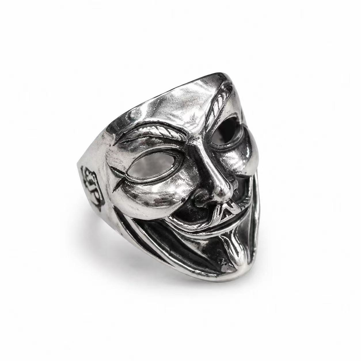 Jester Mask Stainless Steel Ring Wholesale - main white background