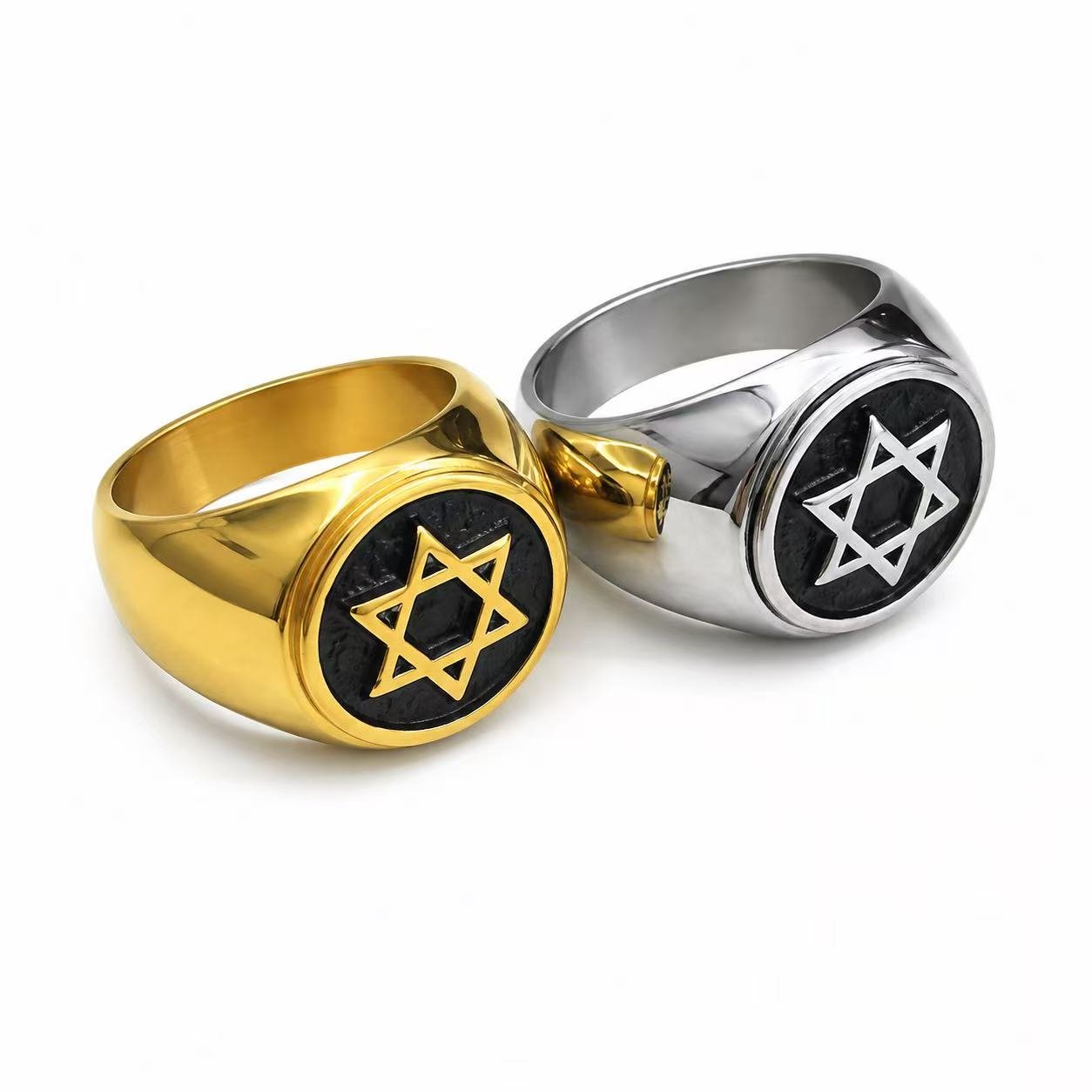 Star of David Stainless Steel Religious Ring Wholesale - angled side profiles