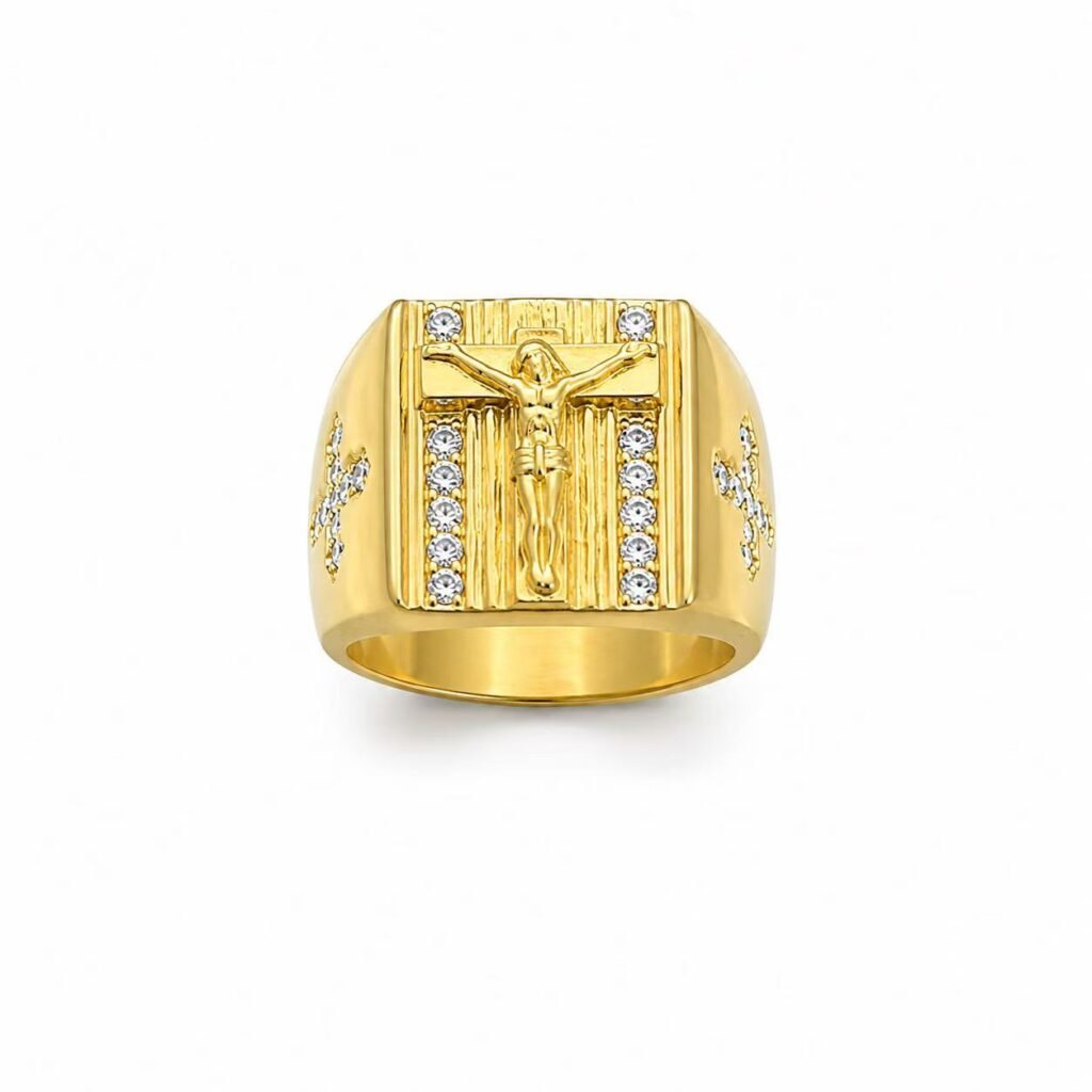 Christian Cross CZ Stainless Steel Ring Wholesale - main white background front