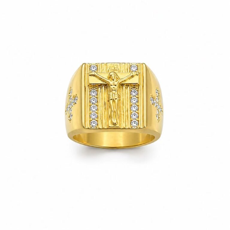 Christian Cross CZ Stainless Steel Ring Wholesale - main white background front