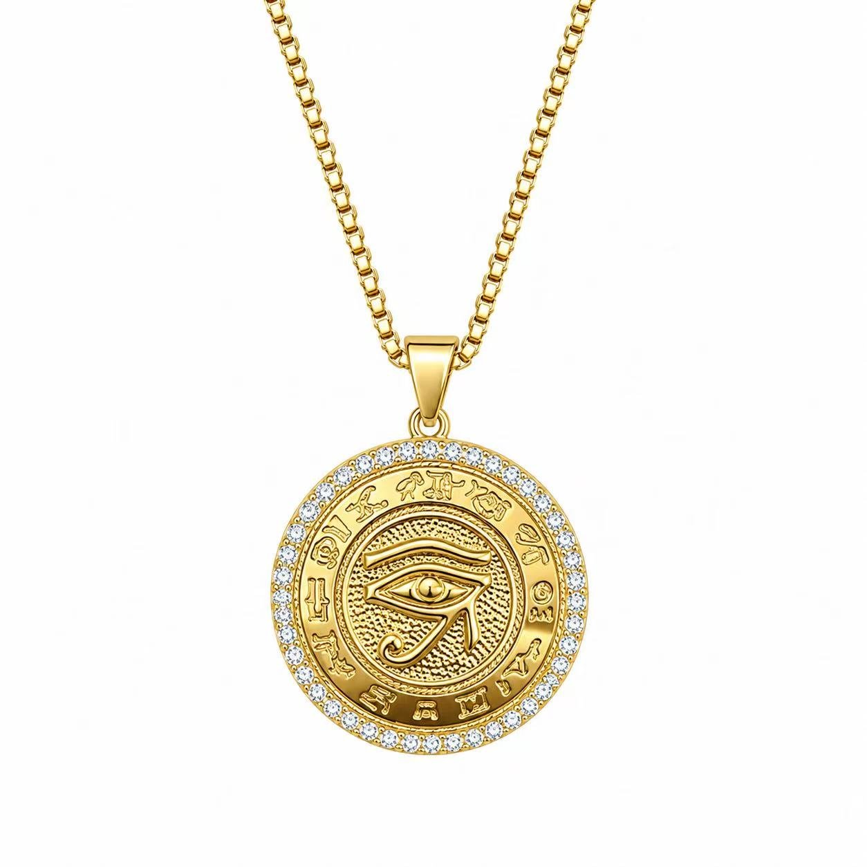 All Seeing Eye CZ Stainless Steel Pendant Wholesale - main white background with display chain