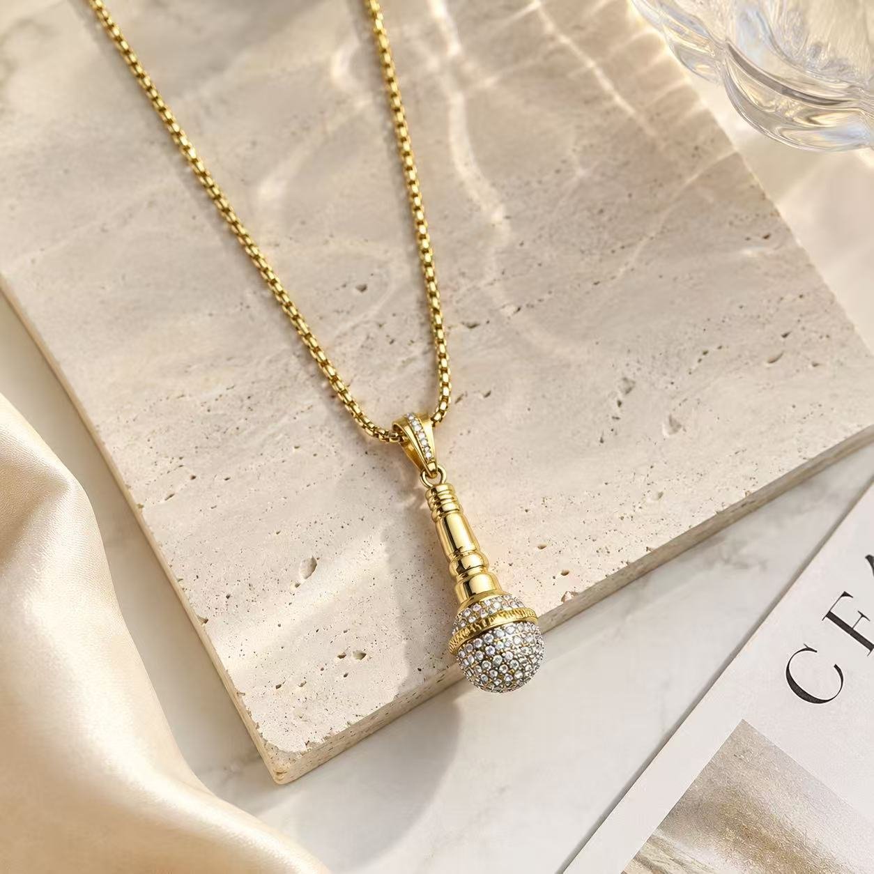 Microphone CZ Stainless Steel Hip Hop Pendant Wholesale - lifestyle reference