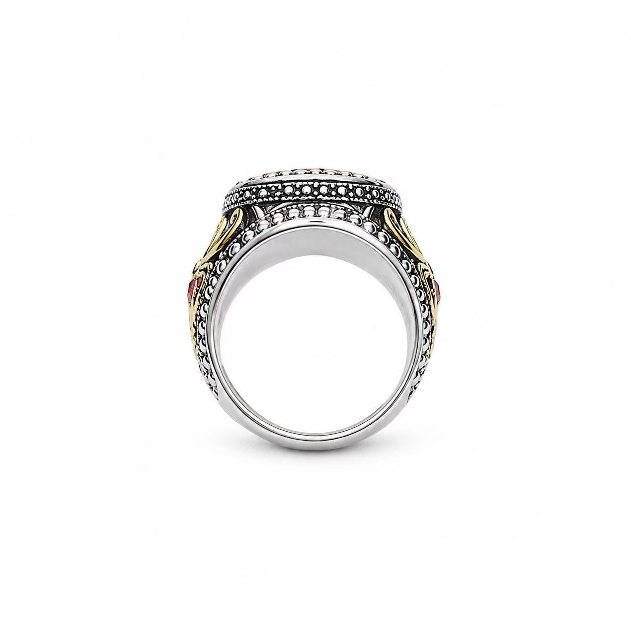 Ornate Red Stone 316 Stainless Steel Statement Ring Wholesale - rear construction