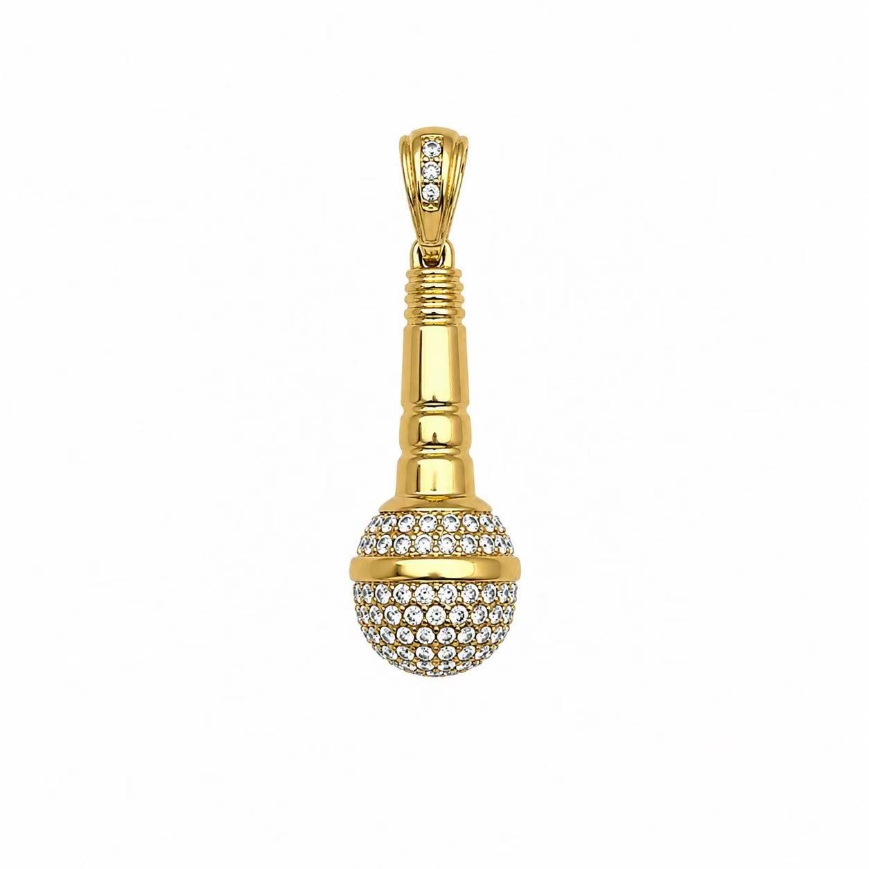 Microphone CZ Stainless Steel Hip Hop Pendant Wholesale - front pendant detail