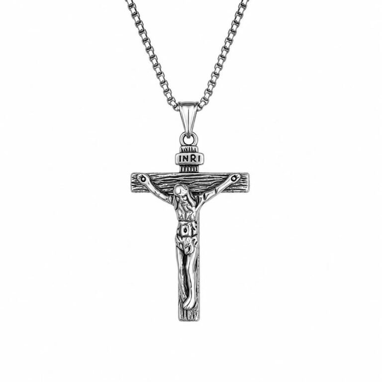 Jesus Crucifix Stainless Steel Pendant Wholesale - main white background with display chain