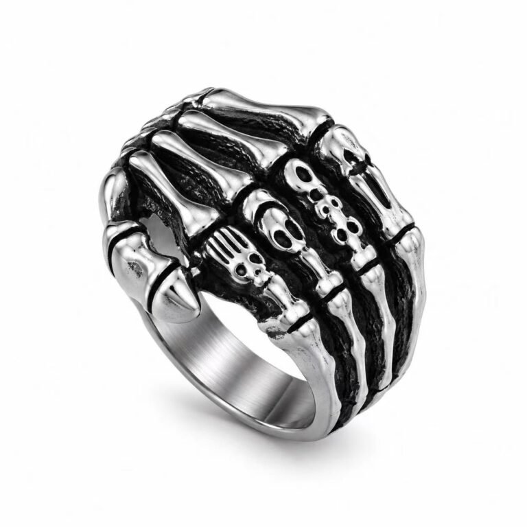 Skeleton Hand Skull Stainless Steel Ring Wholesale - front white background view