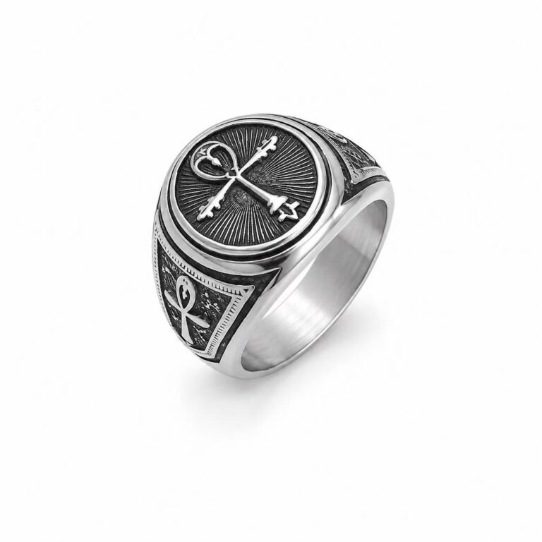 Ankh Cross Stainless Steel Signet Ring Wholesale - front white background view