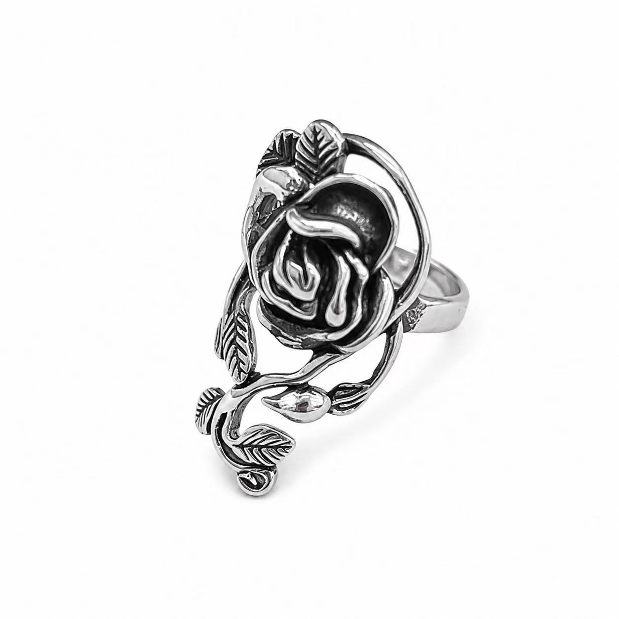 Rose Flower Stainless Steel Statement Ring Wholesale - right side flower profile
