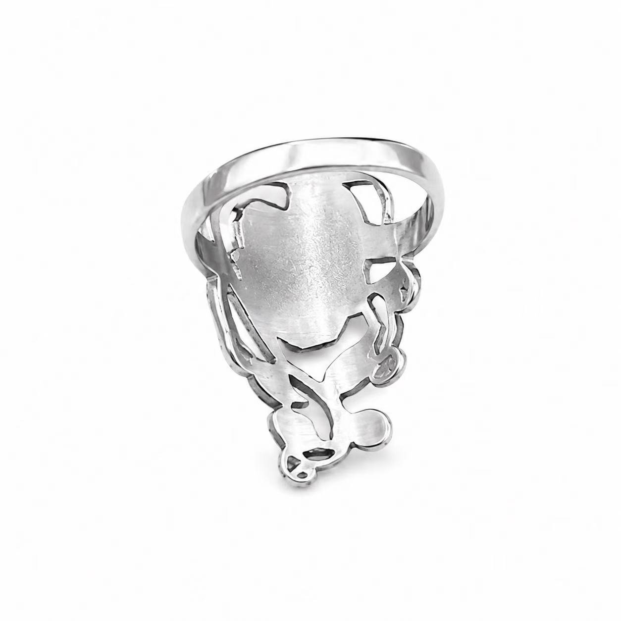 Rose Flower Stainless Steel Statement Ring Wholesale - open back construction