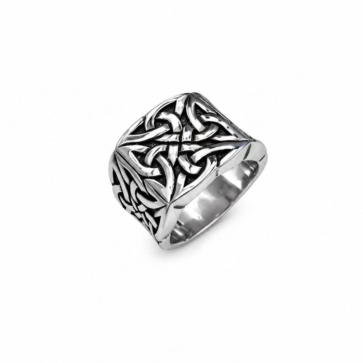 Celtic Knot Openwork Stainless Steel Ring Wholesale - front white background view