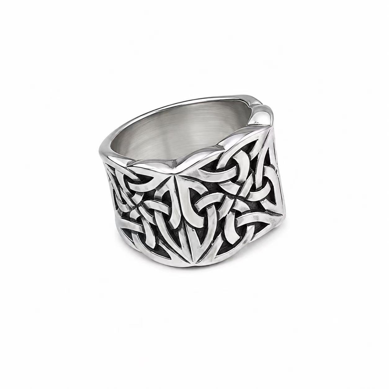Celtic Knot Openwork Stainless Steel Ring Wholesale - angled openwork detail