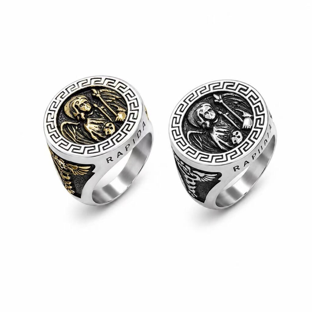 Archangel Raphael Stainless Steel Signet Ring Wholesale - silver and two-tone front views