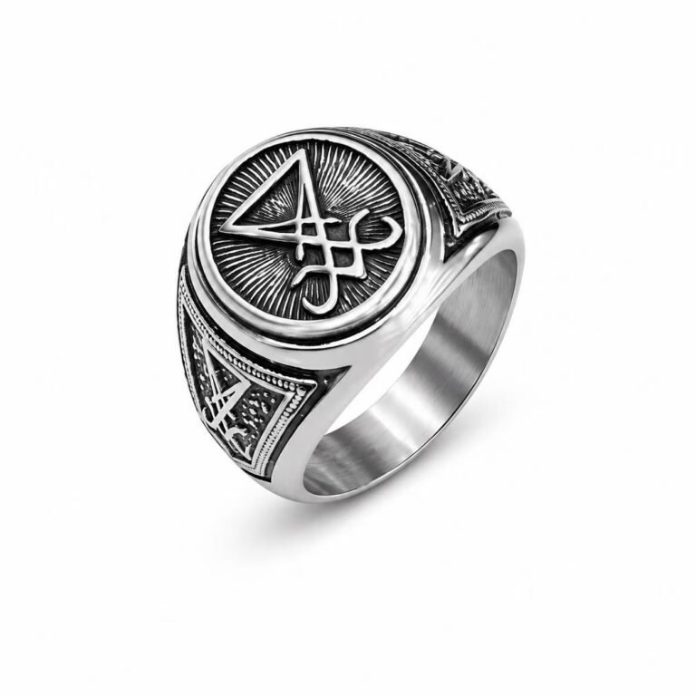 Sigil of Lucifer Stainless Steel Signet Ring Wholesale - front white background view
