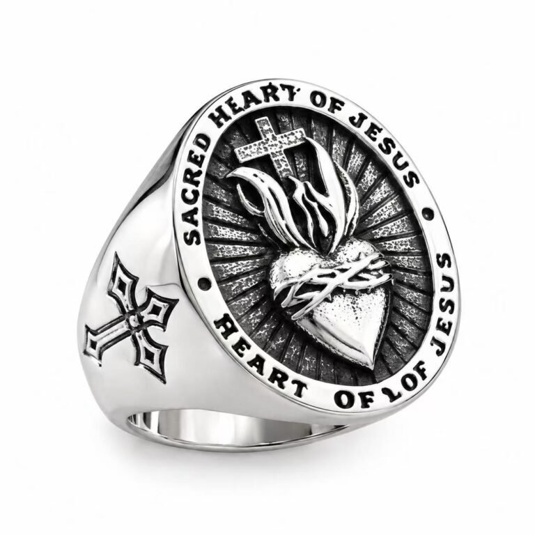 Sacred Heart of Jesus Stainless Steel Signet Ring Wholesale - front white background view