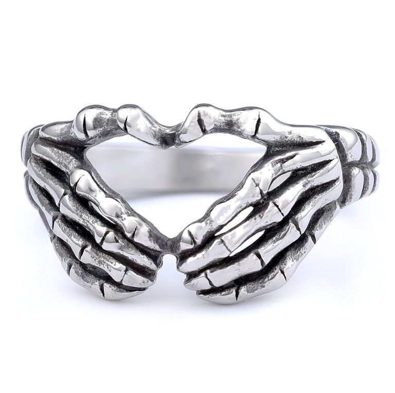 Skeleton Hands Heart Stainless Steel Gothic Ring Wholesale - front white background view