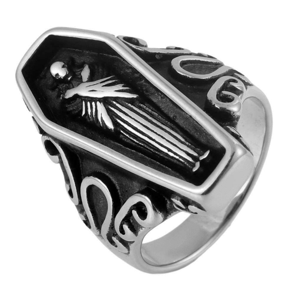Gothic Coffin Figure Stainless Steel Ring Wholesale - right angled coffin panel view