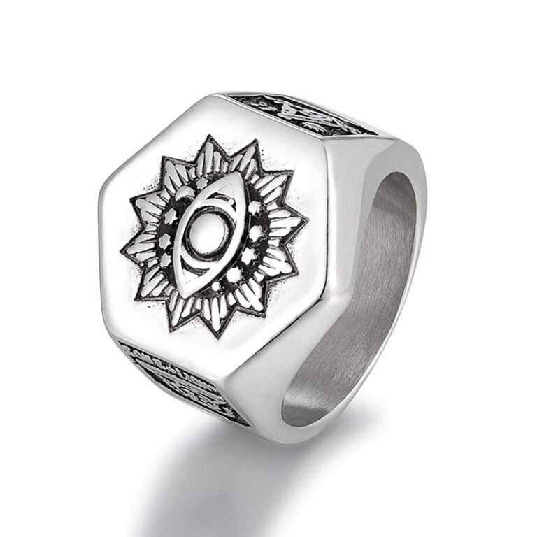 Eye of Providence Stainless Steel Masonic Signet Ring Wholesale - front white background view