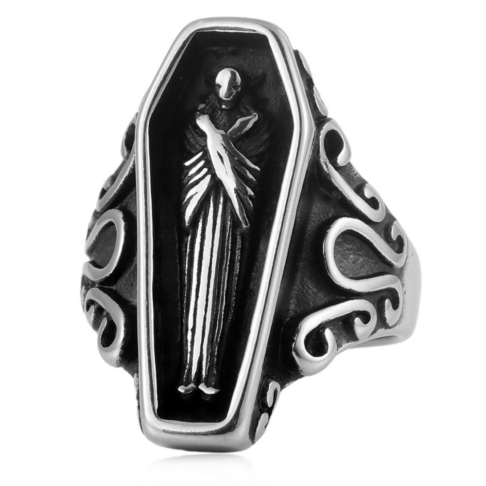 Gothic Coffin Figure Stainless Steel Ring Wholesale - front white background view