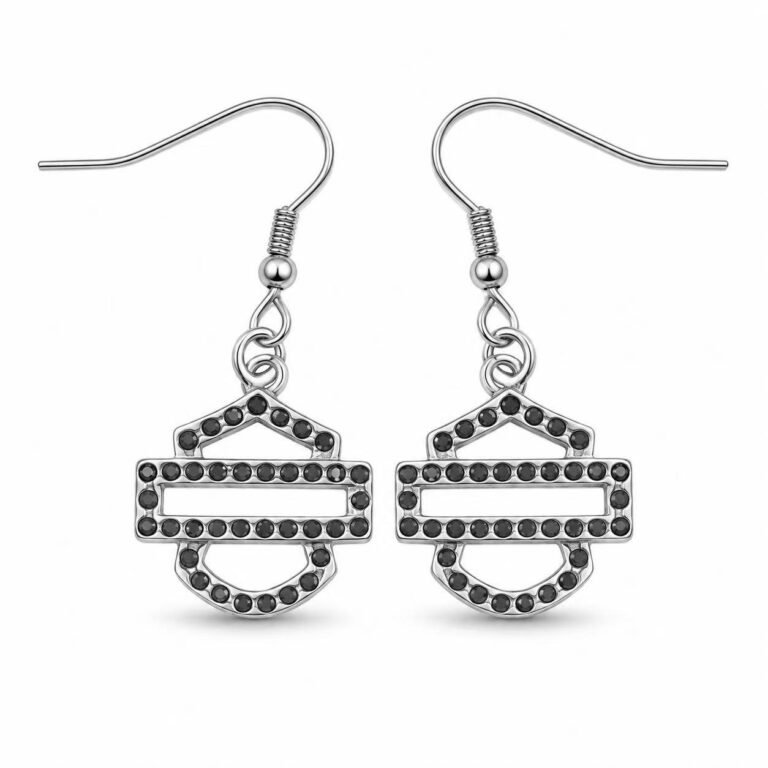 Black Stone Shield Stainless Steel Drop Earrings Wholesale - front white background view