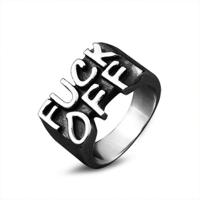 FUCK OFF Letter Stainless Steel Statement Ring Wholesale - front white background view