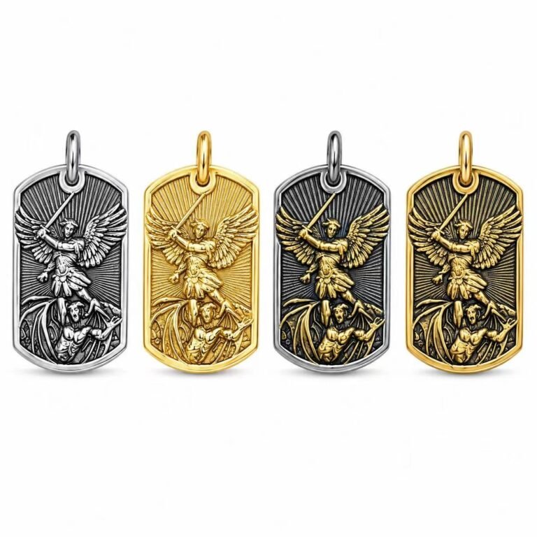 Saint Michael Protect Us Stainless Steel Dog Tag Pendant Wholesale - four finish front white background overview
