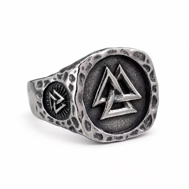 Valknut Viking Compass Stainless Steel Signet Ring Wholesale - left angled white background view