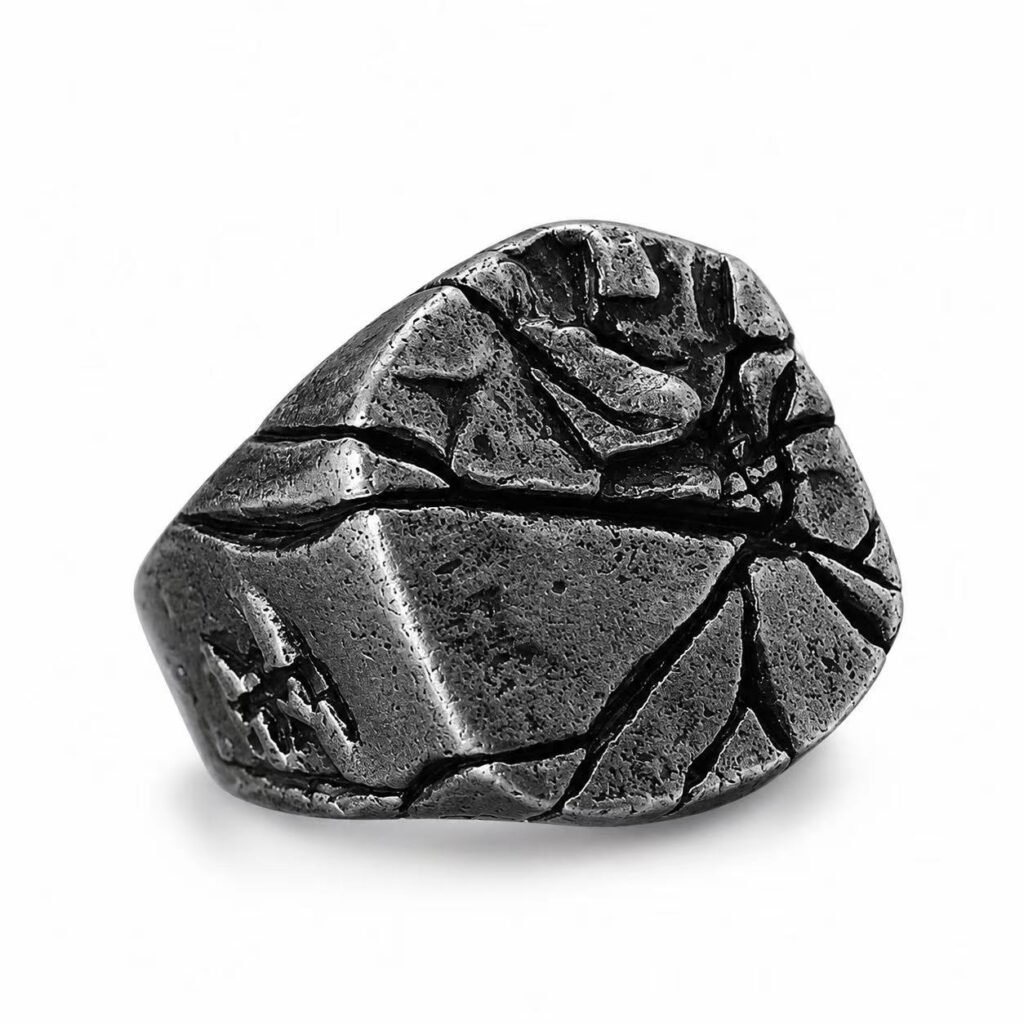 Cracked Texture Square Stainless Steel Signet Ring Wholesale - front white background view