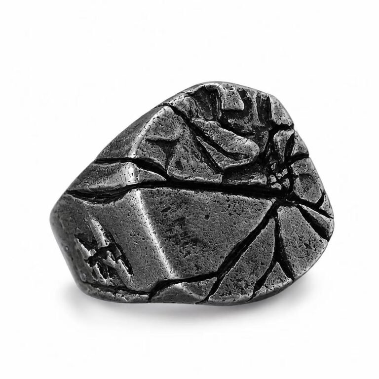 Cracked Texture Square Stainless Steel Signet Ring Wholesale - front white background view
