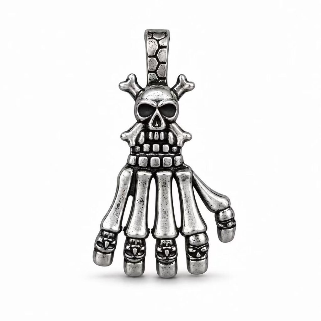 Skeleton Hand Skull Stainless Steel Pendant Wholesale - front white background view