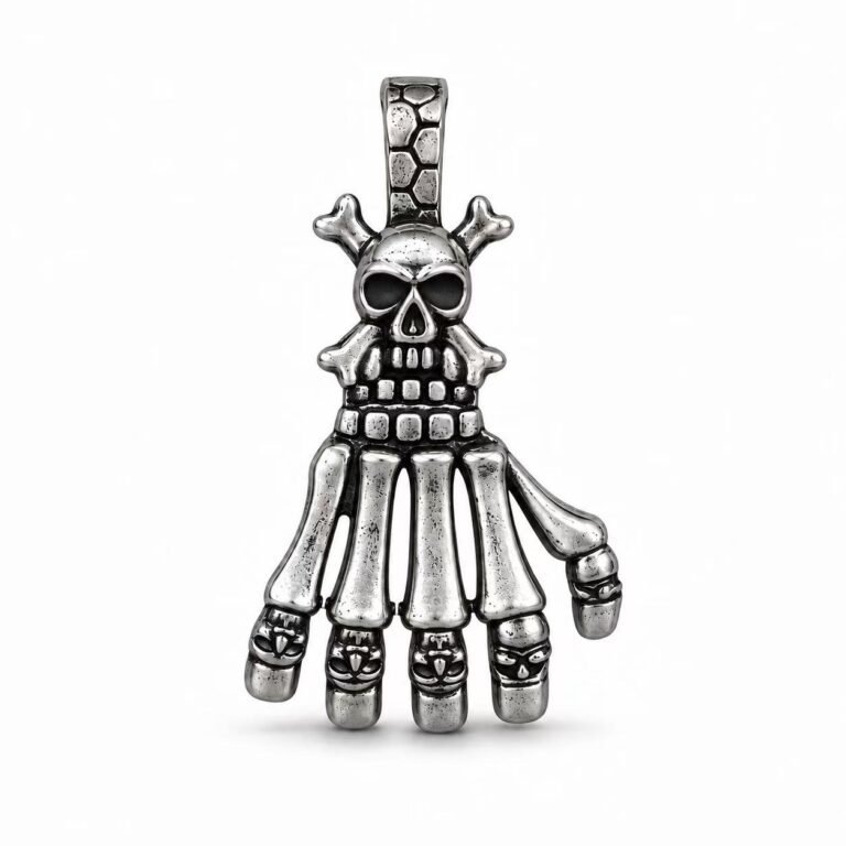 Skeleton Hand Skull Stainless Steel Pendant Wholesale - front white background view