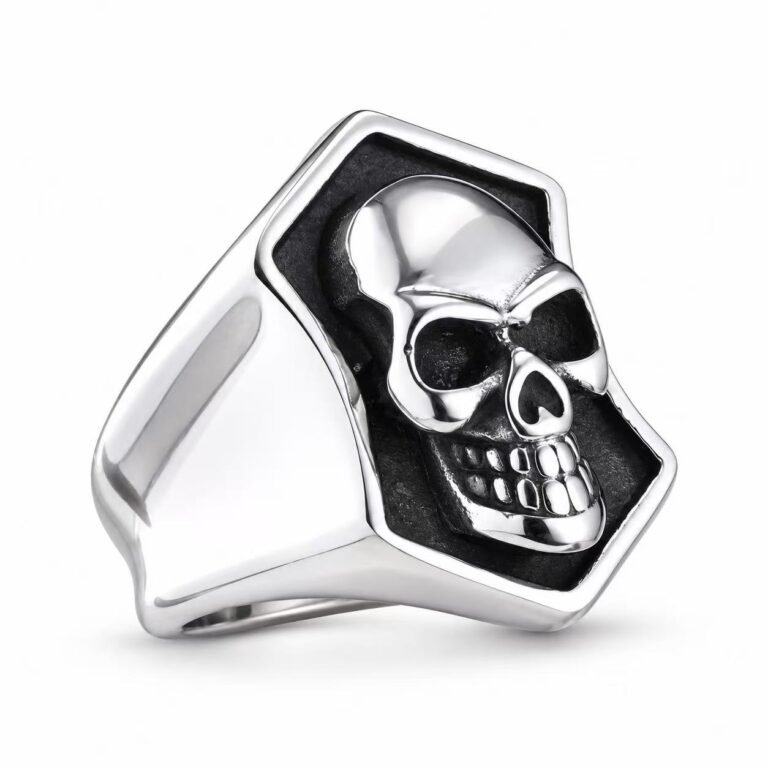 Polished Skull Stainless Steel Signet Ring Wholesale - front white background view