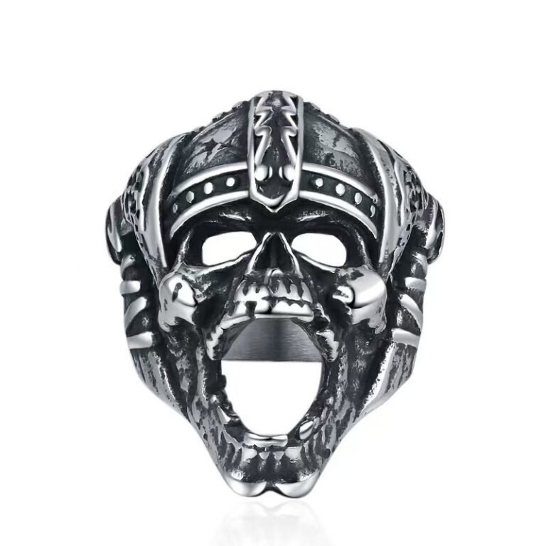 Aviator Helmet Skull Stainless Steel Biker Ring Wholesale - front white background view