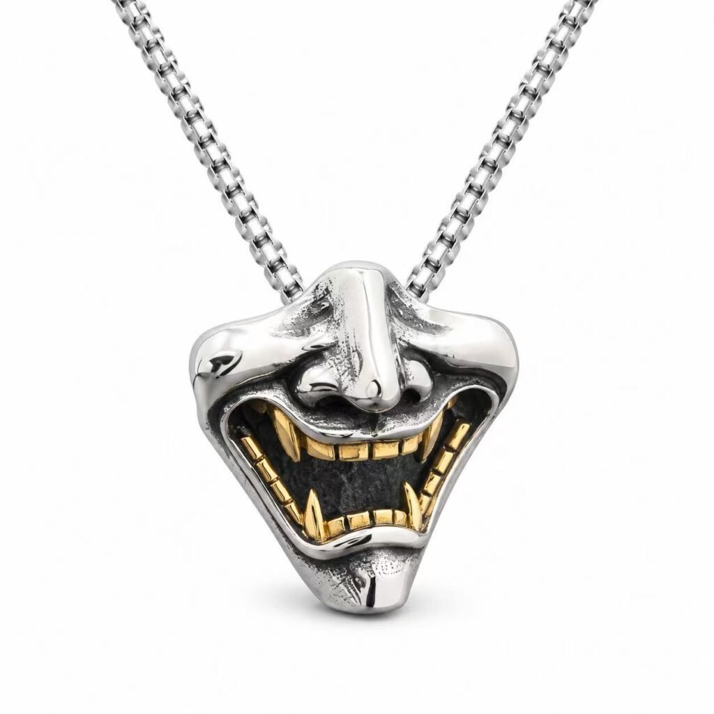 Grinning Mouth Gold Teeth Stainless Steel Pendant Wholesale - front white background view
