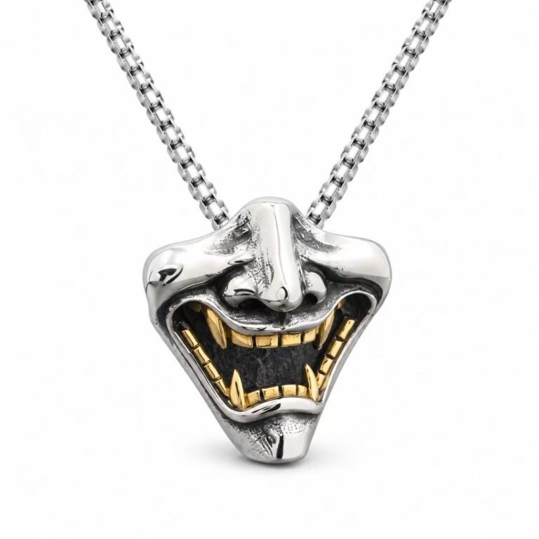Grinning Mouth Gold Teeth Stainless Steel Pendant Wholesale - front white background view